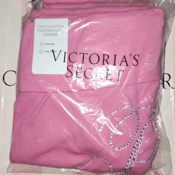 VS PINK Carmine Rose Bling Foldover Flare Leggings Size XXL NWT - Picture 10 of 10